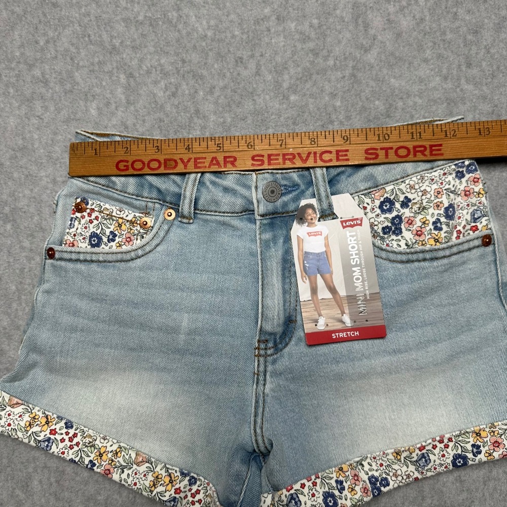 Levis Girls Mini Mom Shorts Light Wash Floral Denim Size 12 Reg Adjustable Waist - Picture 4 of 4